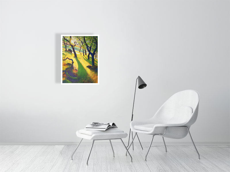 Sun Trees Gicleé Print Mockup in a frame on the wall