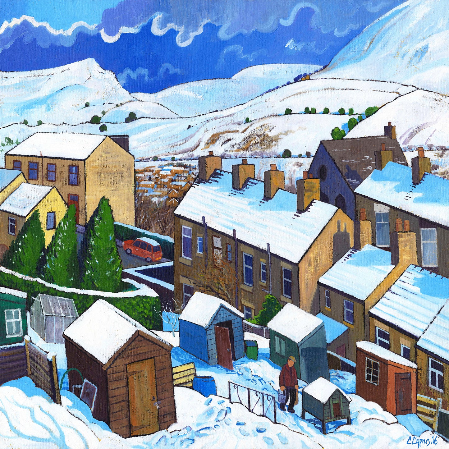 'Winter Plot' Limited edition Gicleé Print by UK artist Chris Cyprus. Actual size of artwork 40cm x 40cm . Tube rolled for worldwide shipping