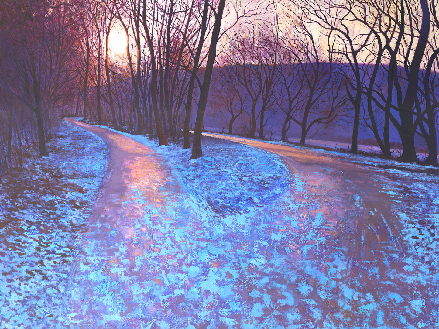 'Meeting Place' Limited Edition Gicleé Print by UK artist Chris Cyprus. Beautiful woodland scene. Sunset scene. Reproduced from the original oil painting