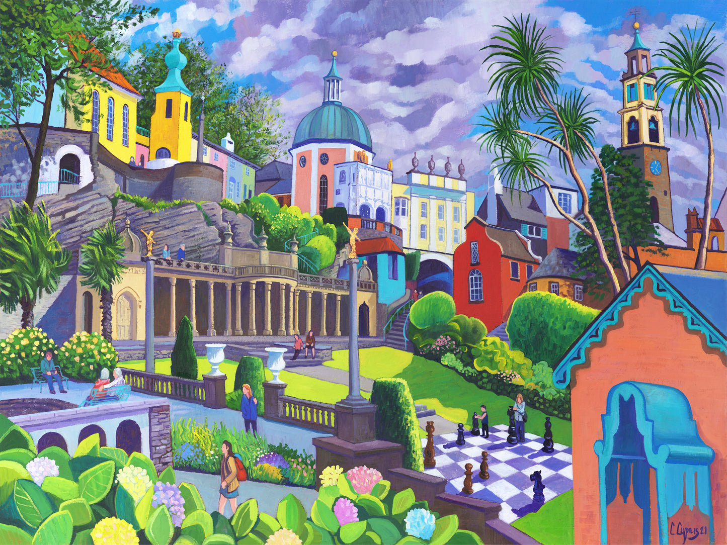 Piazza ~ Limited Edition Gicleé Print ~ Portmeirion Village Wales ~ by Chris Cyprus Artist