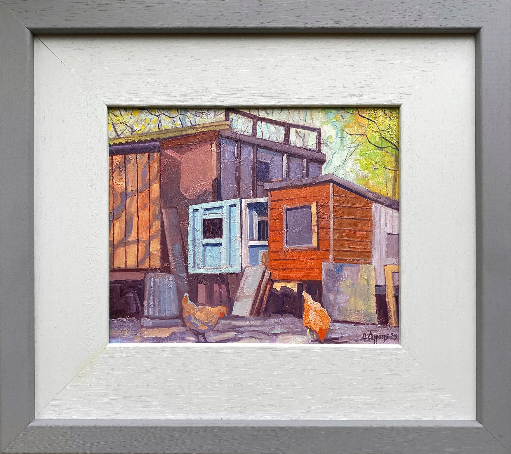 Hen Huts ~ Oils On Board 2023 ~ Includes Bespoke Frame ~ Chris Cyprus Artist