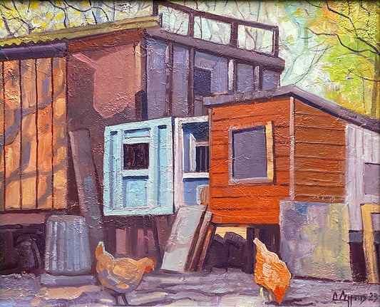 Hen Huts ~ Oils On Board 2023 ~ Includes Bespoke Frame ~ Chris Cyprus Artist