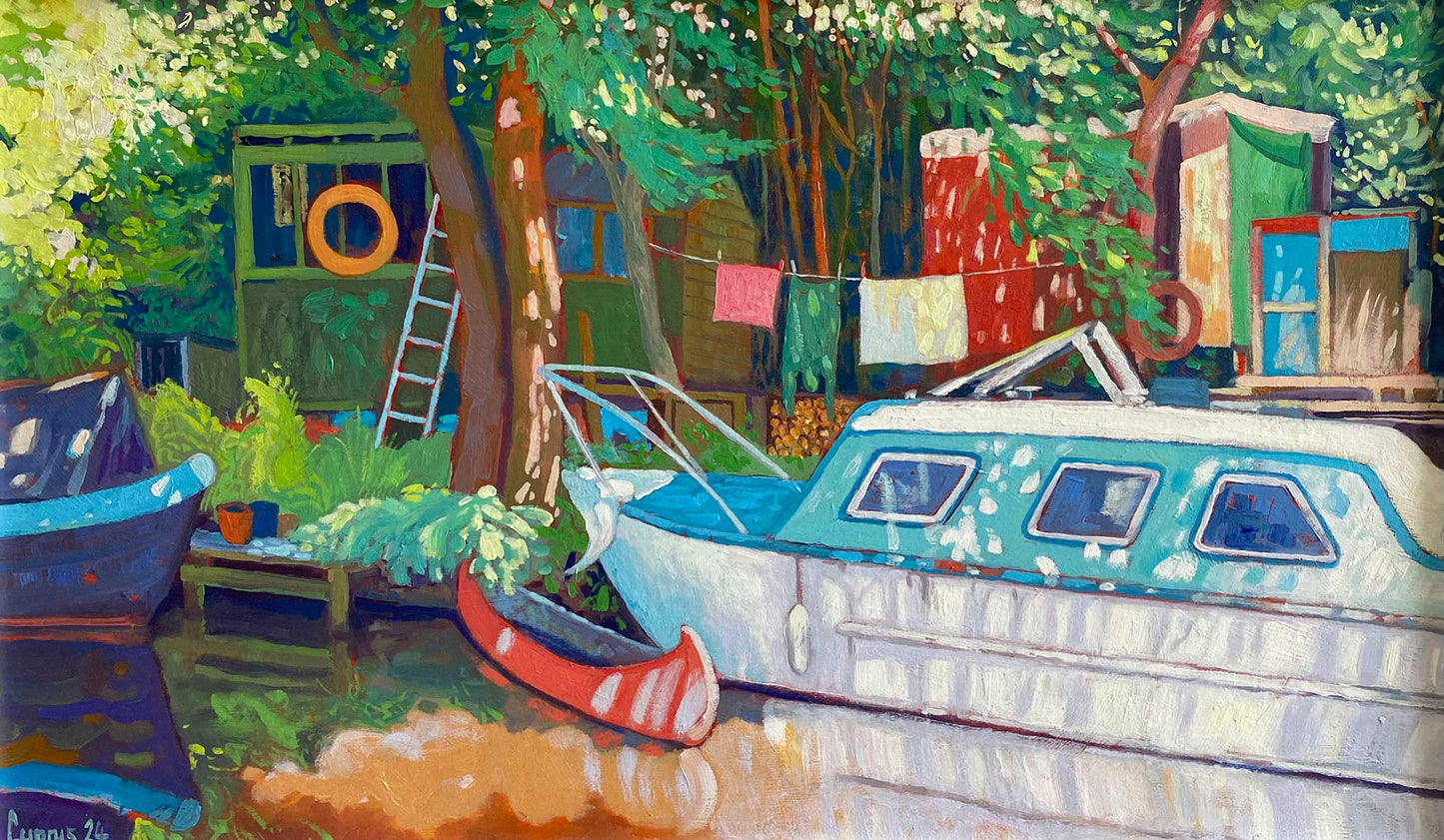 Red Canoe ~ Oils On Board ~ Bespoke Hand Painted Frame