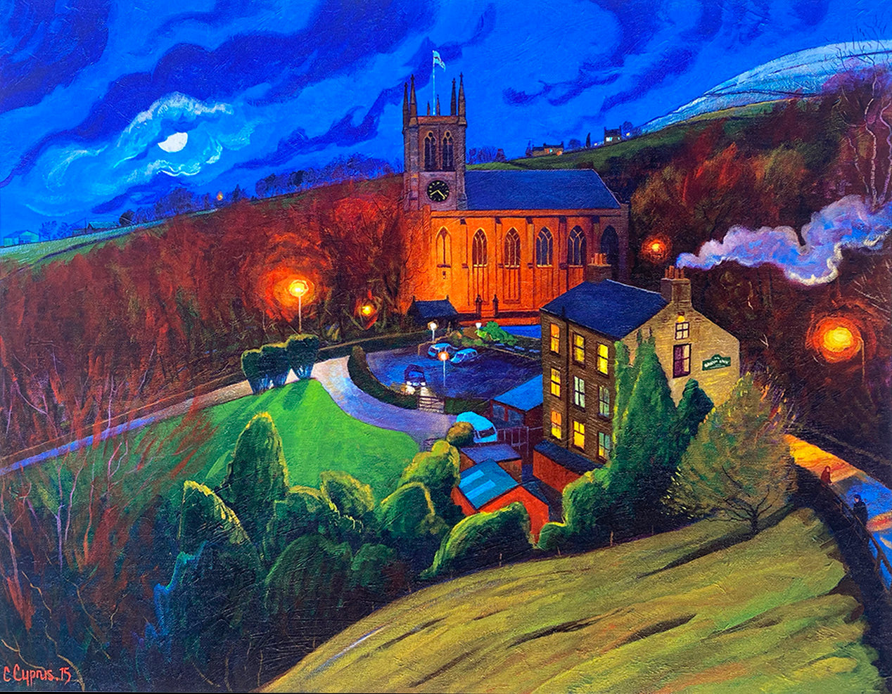 Limited Edition Gicleé Print 'Northern Lights #120' features St.Chads Church Uppermill. Tube Rolled for worldwide shipping