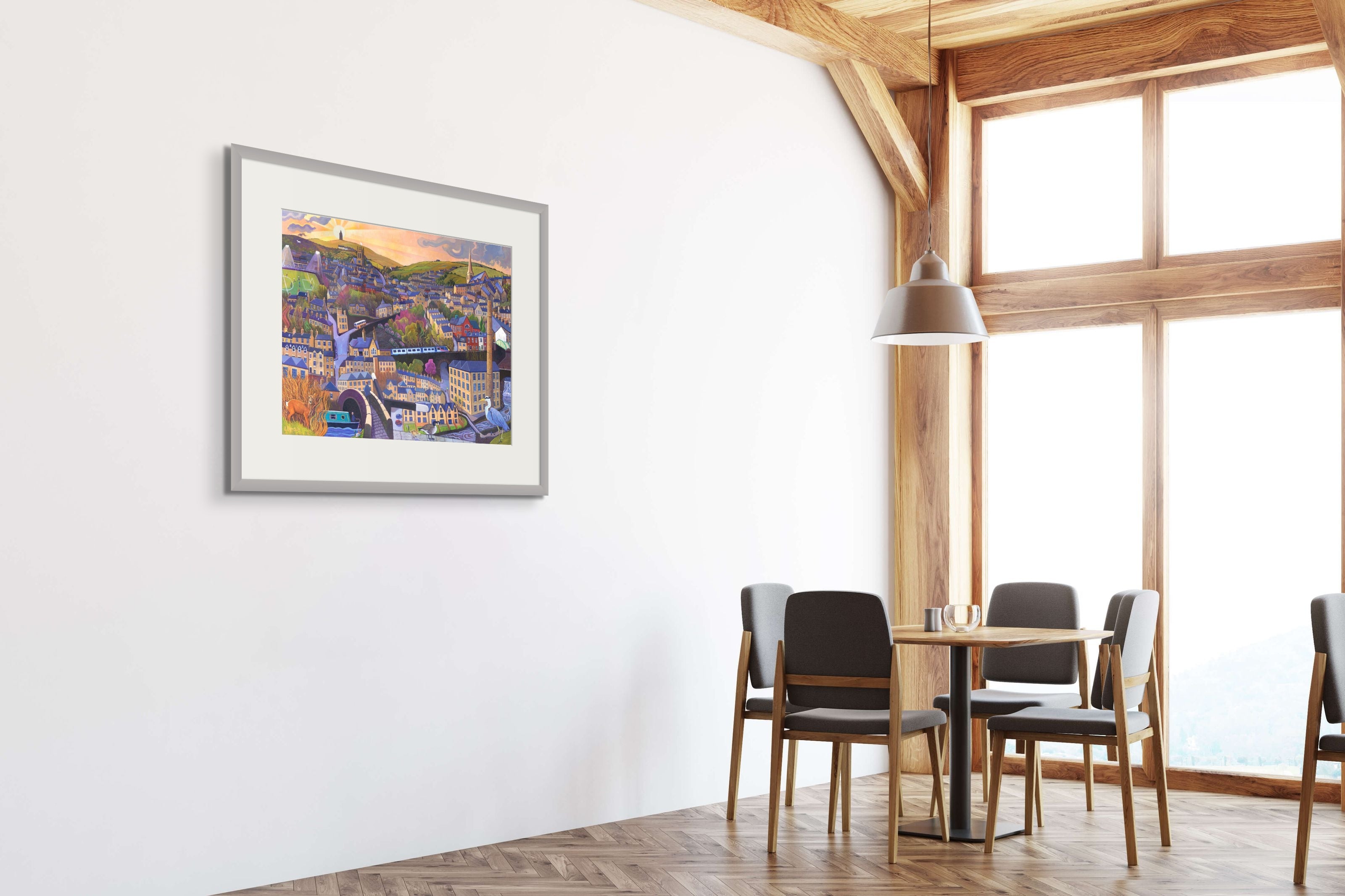 Gicleé Print 'Old Milltown' in a frame on a kitchen wall 
