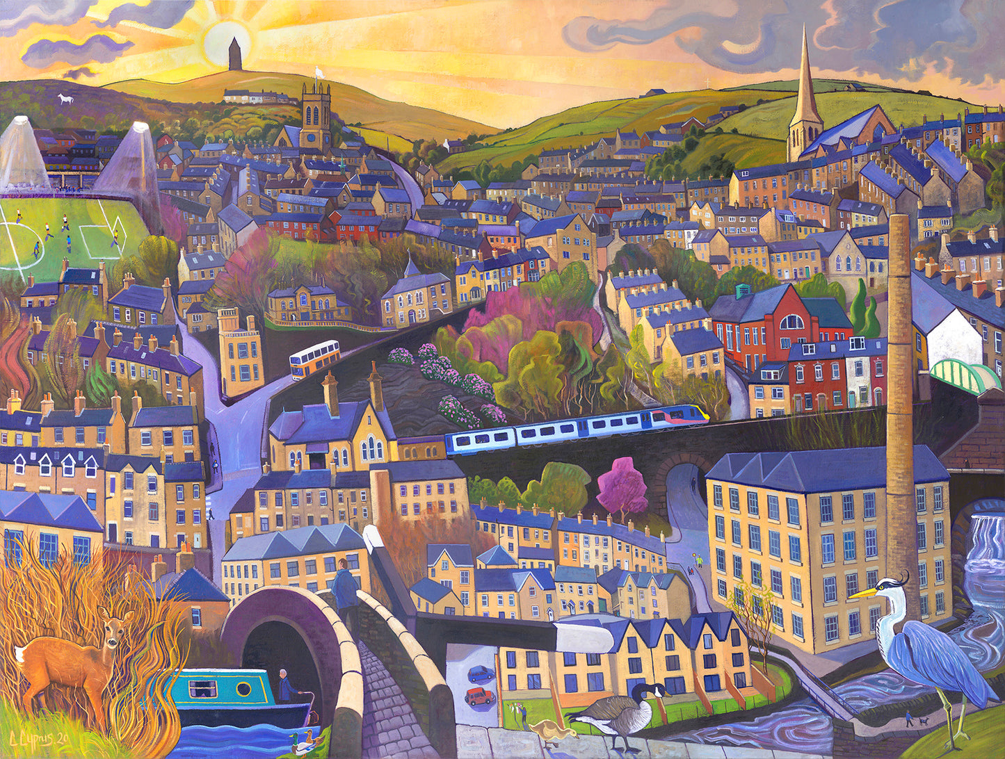 Painting 'Old Milltown' by famous Northern artist Chris Cyprus. Now available as a 1000 piece jigsaw  