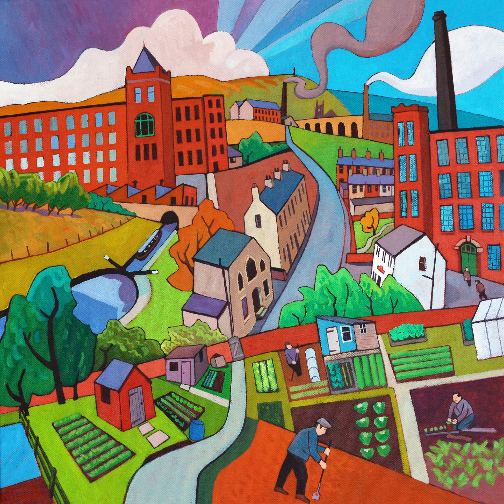 Limited edition Gicleé Print 'run of the mill' by Northern Artist Chris Cyprus. Actual size of artwork 40cm x 40cm