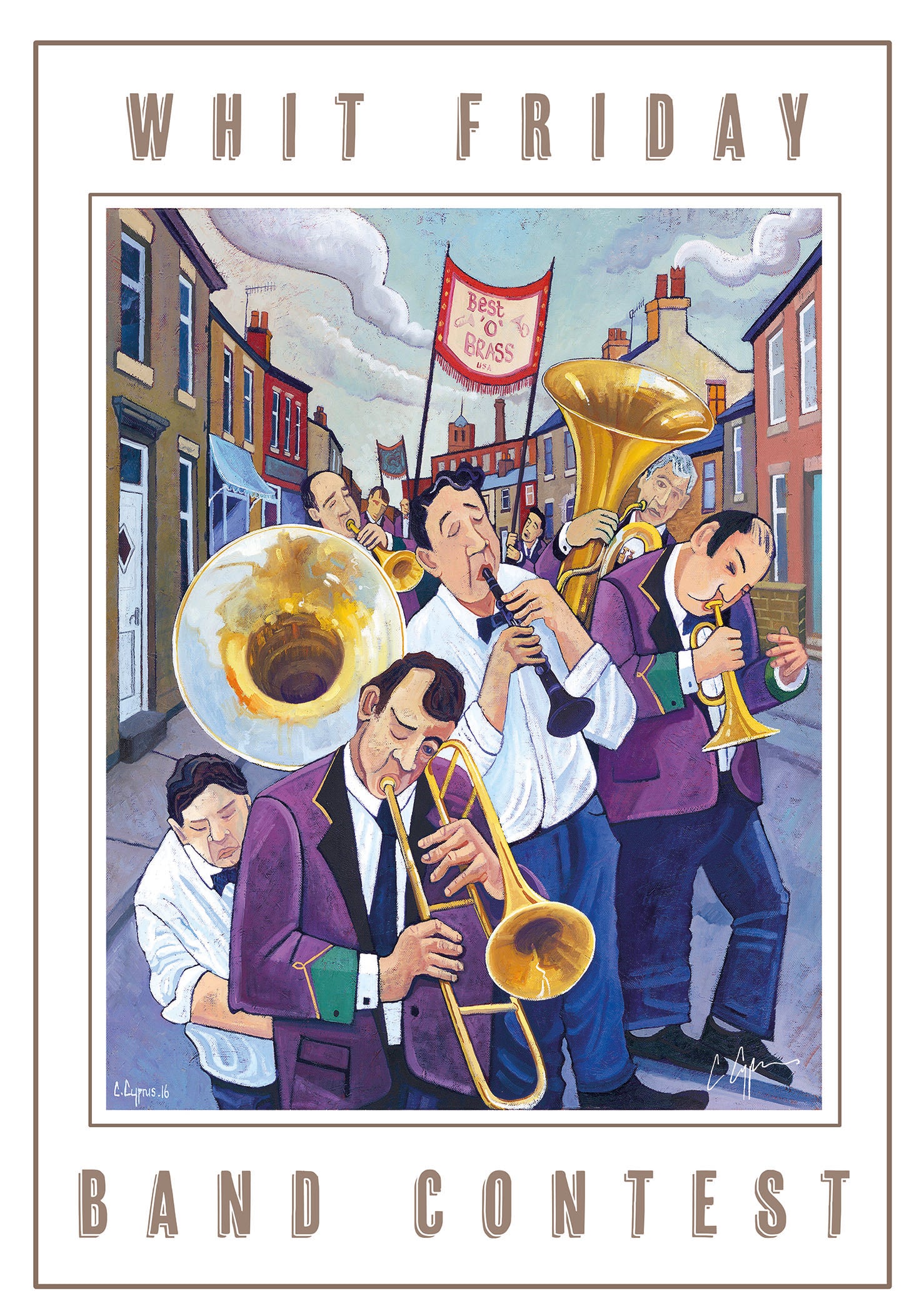 The Whit Friday Band Contest is a long held tradition and has been taking place in the villages of Saddleworth & Tameside since 1884!  Artwork reproduced from painting 'The tourists' 2016      A2 size     Printed on 250gsm silk board paper - sustainably sourced     Tube rolled ideal for worldwide shipping