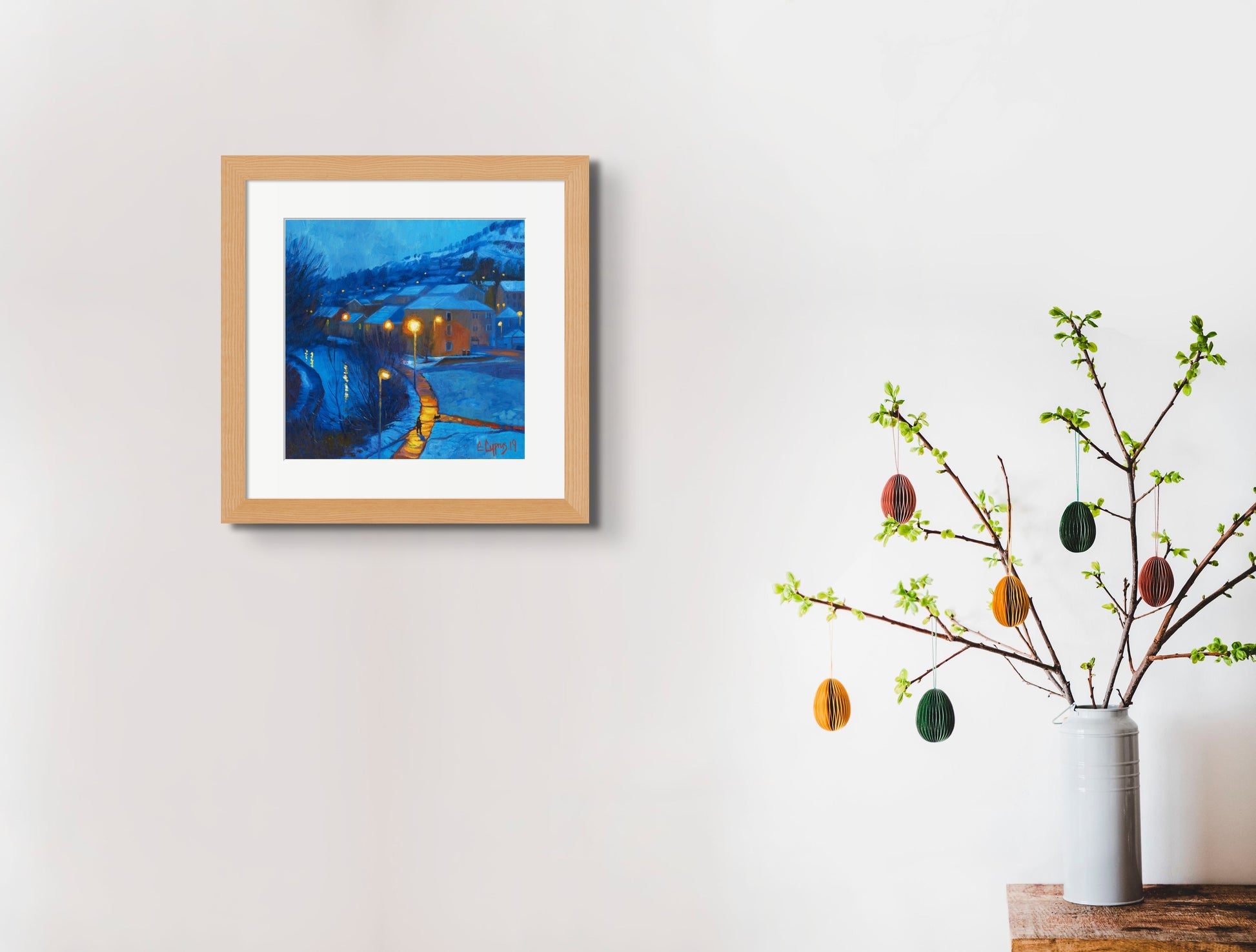 Limited Edition Gicleé Print 'Golden Path' by artist Chris Cyprus. An evocative canalside view from the artists studio on a cold winters evening. The golden sodium lights reflecting in the water, and lighting the path below Signed & embossed with a certificate of authentication Printed on archival paper Highest quality fade resistant inks used This product is tube-rolled for worldwide shipping. The image shows the print framed and on display